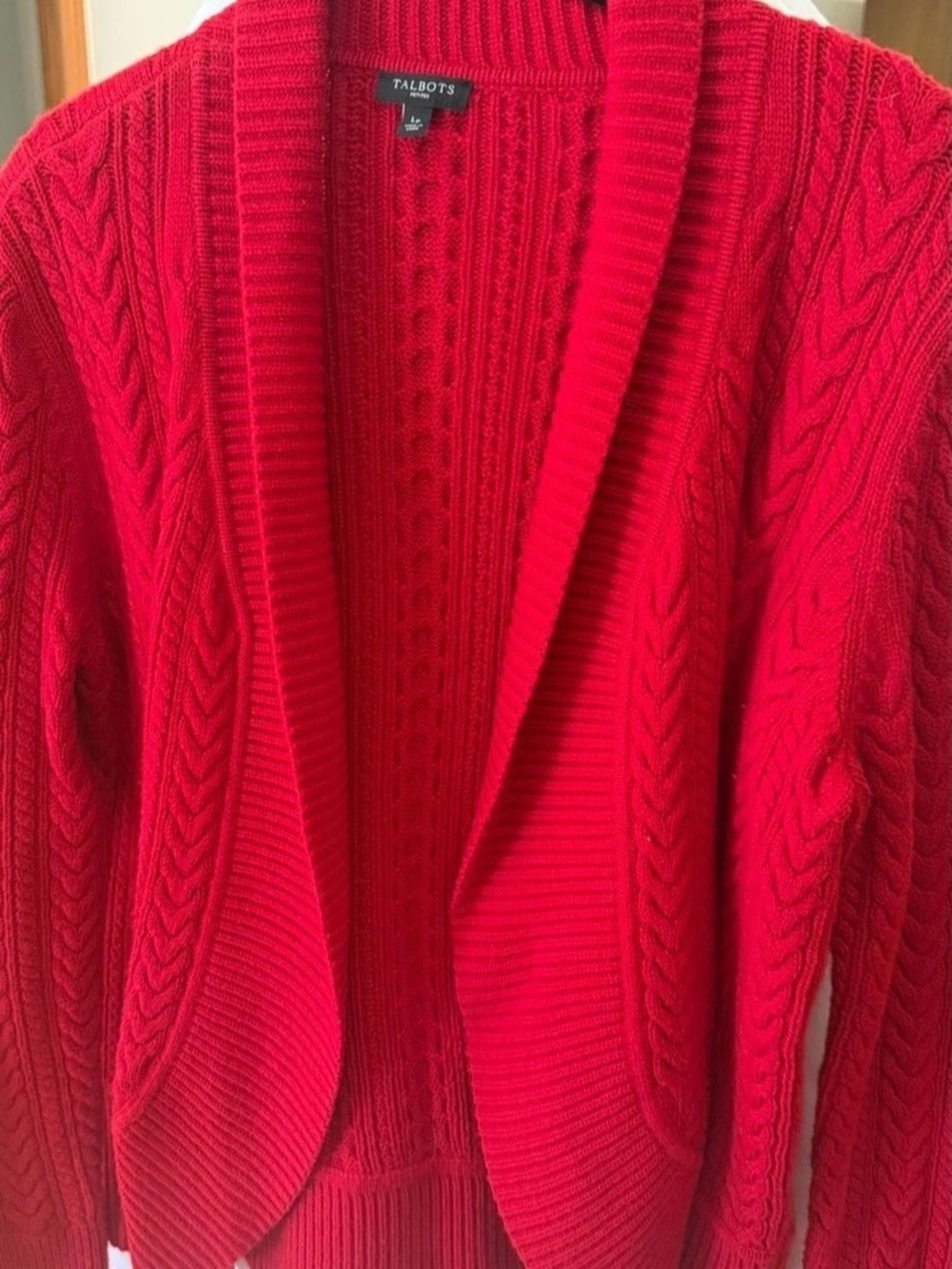 Talbots Red Cashmere Cable Knit Shawl Collar Cardigan, Large Petite